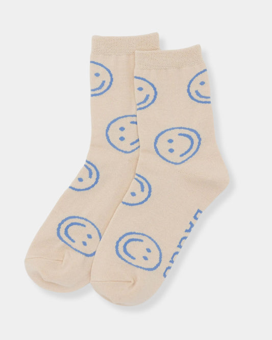 CREW SOCK - HAPPY - ECRU PERIWINKLE