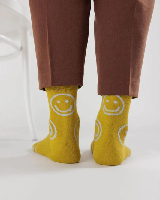 CREW SOCK - OCHRE HAPPY