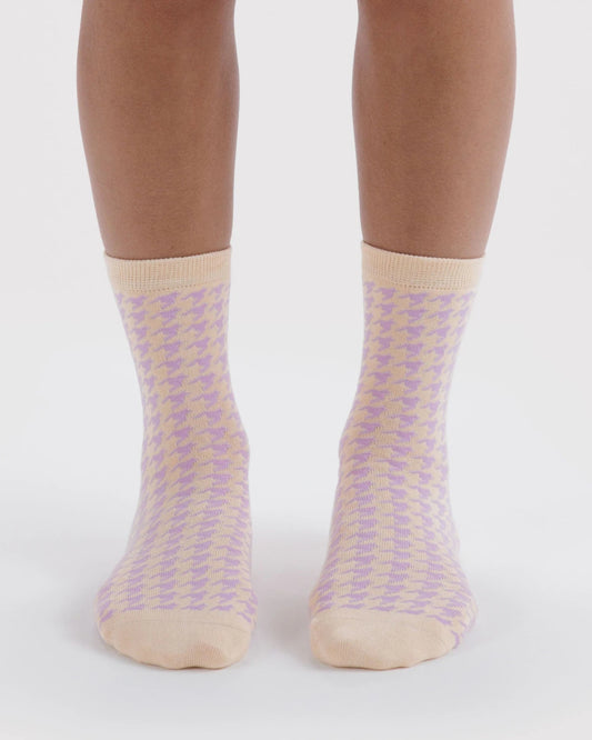 CREW SOCK - PINK HOUNDSTOOTH