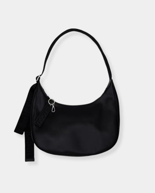 MEDIUM RECYCLED LEATHER CRESCENT BAG - BLACK