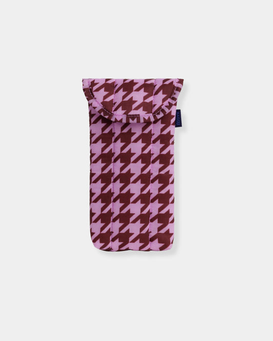 PUFFY GLASSES SLEEVE - PINK HOUNDSTOOTH
