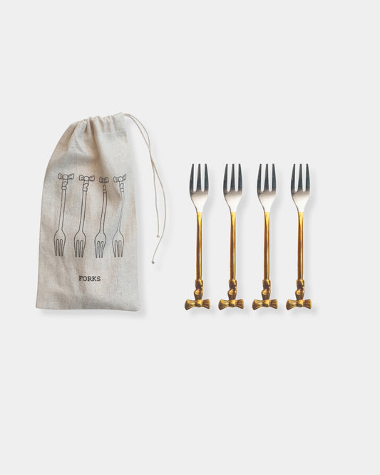 GOLD BOW APPETIZER FORKS - SET 4