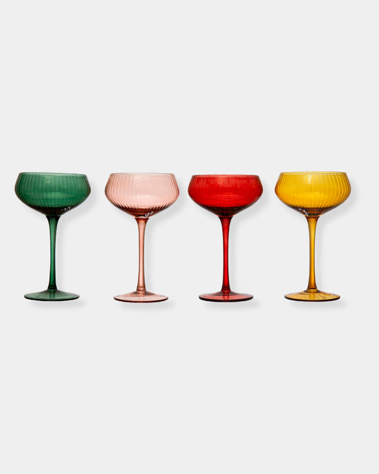 GREEN STEMMED FLUTED COUPE GLASS