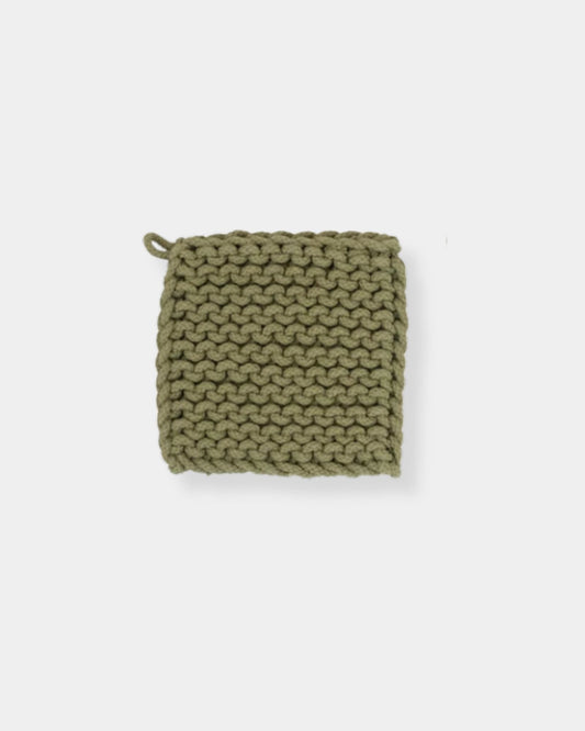 COTTON CROCHET POT HOLDER - DARK GREEN