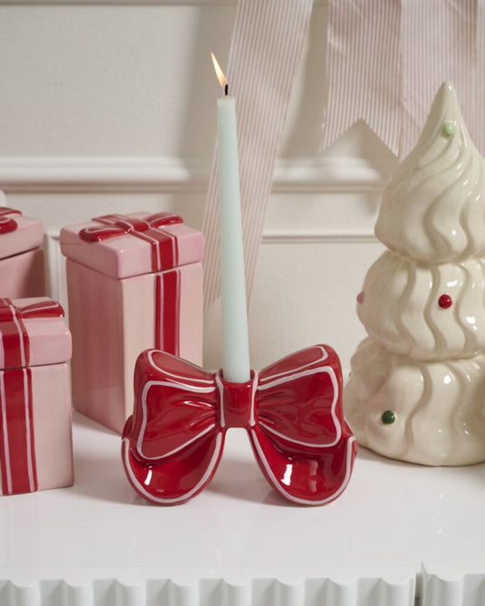 BIG RED BOW CANDLEHOLDER