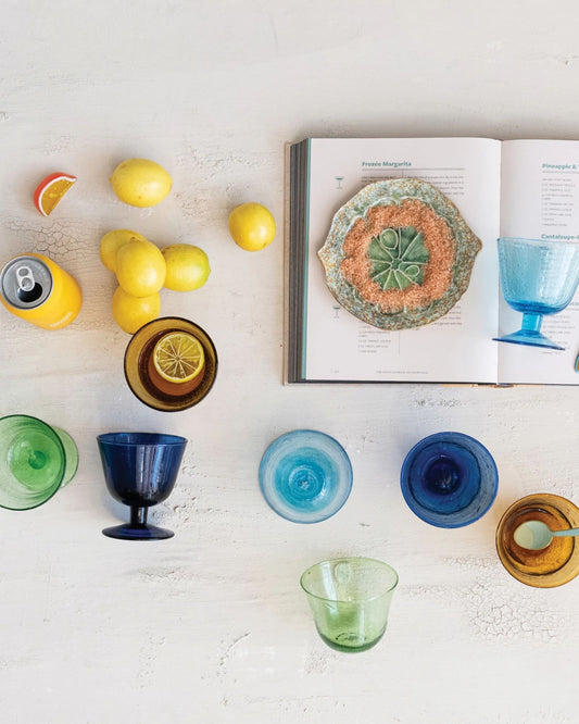 HANDBLOWN STEMMED DRINKING GLASS - DARK BLUE