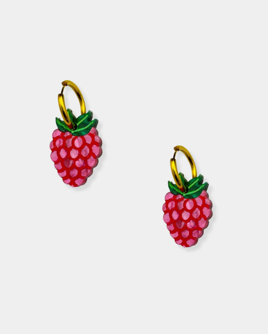 RASPBERRY CHARM HOOP EARRINGS
