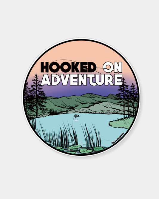 HOOKED ON ADVENTURE - ROUND STICKER