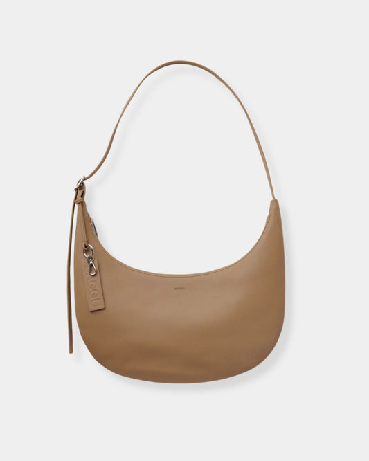 MEDIUM RECYCLED LEATHER FLAT CRESCENT - DUNE