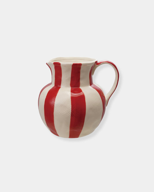 RED STRIPPED STONEWARE PITCHER