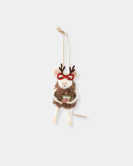 FELT MOUSE WITH RED SUNGLASSES - ORNAMENT
