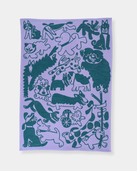 DOGS DAY OUT GREEN / LILAC - COTTON TEA TOWEL