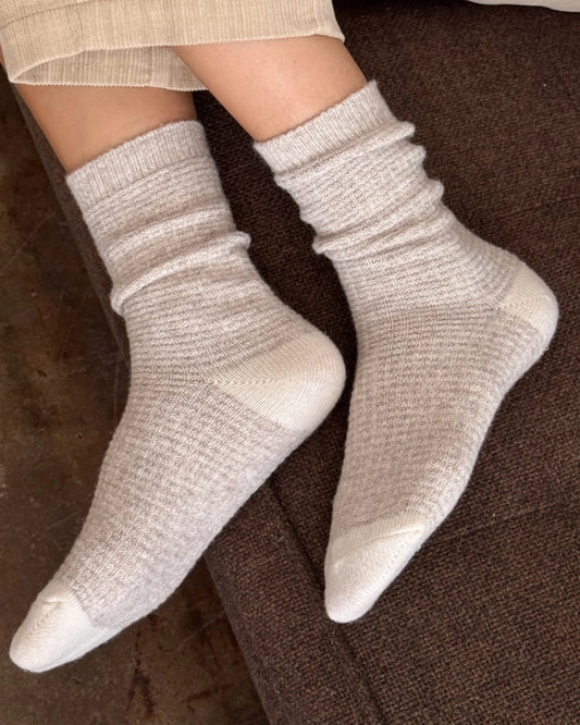 WOOL WAFFLED SOCKS - CREAM