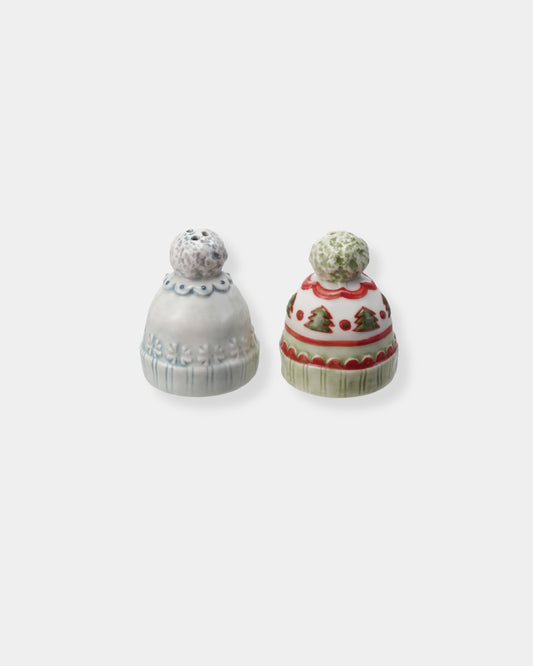 STONEWARE HAT SALT & PEPPER SHAKERS