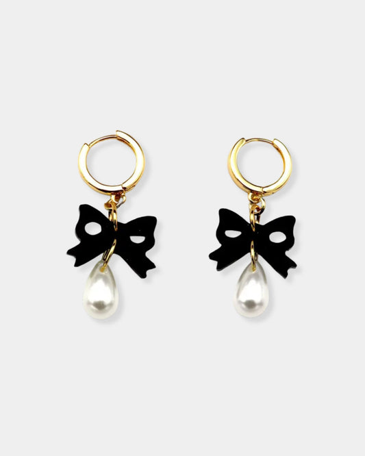 BOW PEARL DROPS - INK EARRINGS