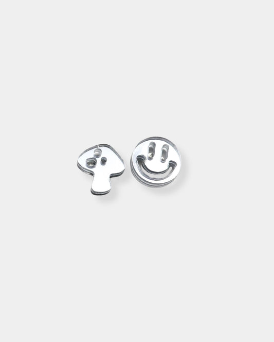 MUSHROOM AND SMILES - SILVER CHARM STUD EARRINGS