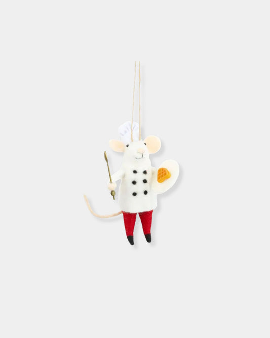 CHEF & WAFFLE FELT MOUSE - ORNAMENT