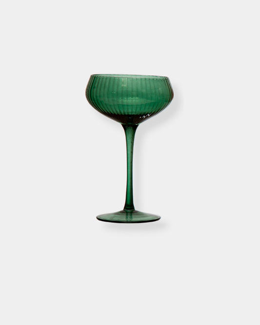 GREEN STEMMED FLUTED COUPE GLASS