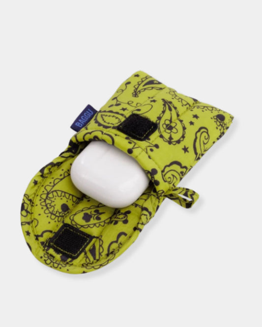 PUFFY EARBUDS CASE - CHARTREUSE PAISLEY