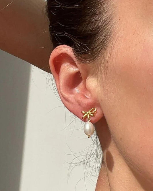 BOW DROP PEARL - EARRINGS