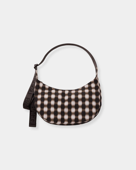 MEDIUM NYLON CRESCENT BAG - BLURRED GINGHAM BROWN