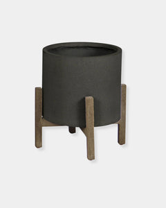 PATIO ROUND STANDING POT - BLACK STONE