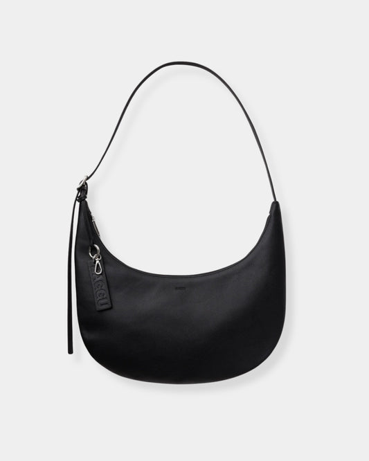 MEDIUM RECYCLED LEATHER FLAT CRESCENT - BLACK