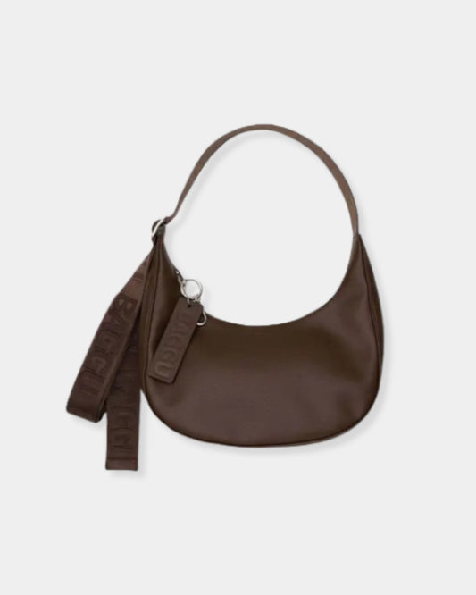 SMALL RECYCLED LEATHER CRESCENT BAG - BROWN