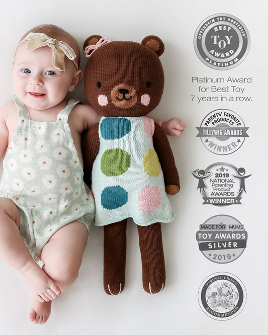 IVY THE BEAR - HAND KNIT DOLL - 13"