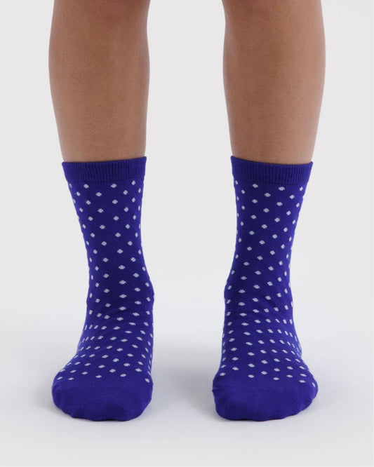 CREW SOCK - MICRO BLUE AND WHITE POLKA DOT | Stonewaters