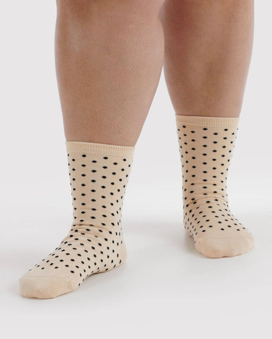 CREW SOCK - MICRO CREAM AND BLACK POLKA DOT | Stonewaters