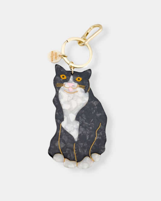 HAND-PAINTED TUXEDO CAT BAG CHARM + KEYCHAIN