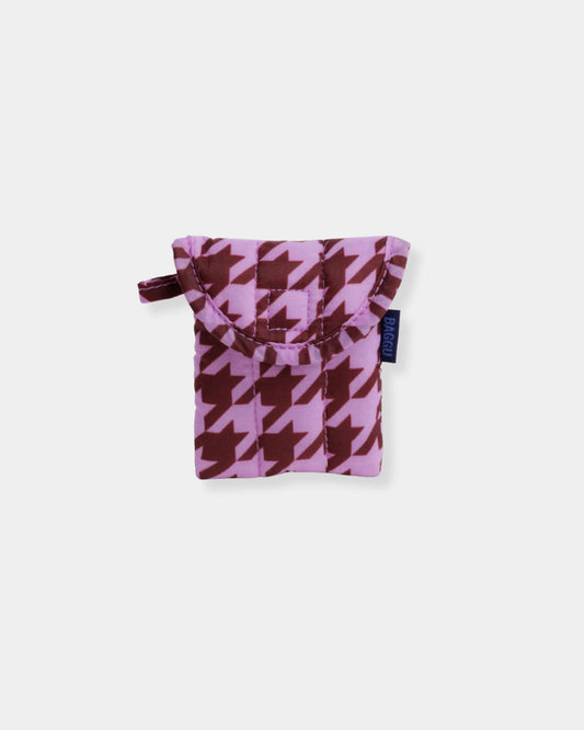 PUFFY EARBUDS CASE - PINK HOUNDSTOOTH