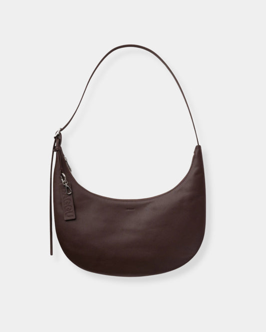 MEDIUM RECYCLED LEATHER FLAT CRESCENT - BROWN