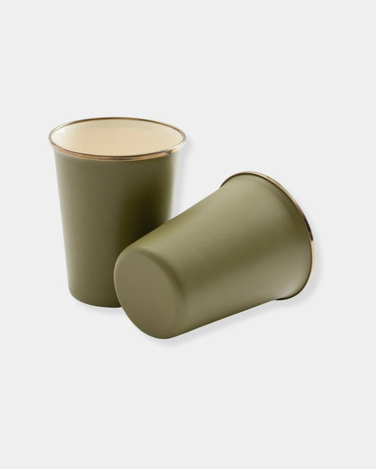 OLIVE TWO-TONE ENAMEL CUP SET