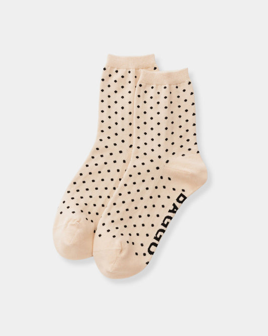 CREW SOCK - MICRO CREAM AND BLACK POLKA DOT