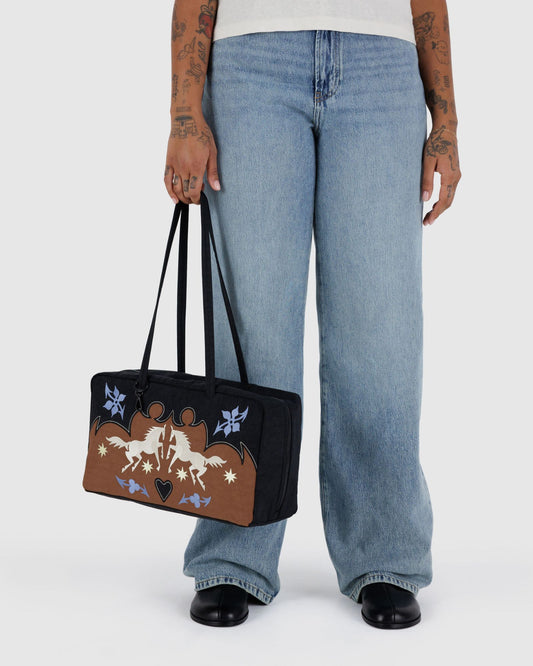 MEDIUM NYLON BOWLER BAG - WESTERN APPLIQUE