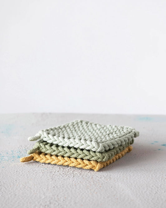COTTON CROCHET POT HOLDER - DARK GREEN