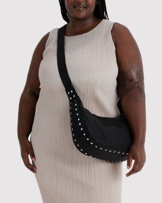 MEDIUM NYLON CRESCENT BAG - STUDS