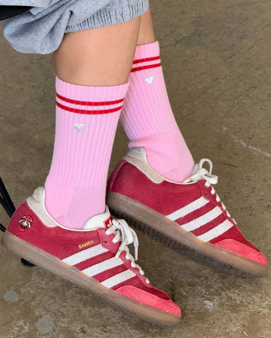 EMBROIDERED AMOUR PINK + HEART BOYFRIEND - SOCK