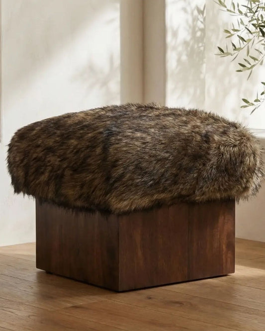 SERGE OTTOMAN - BROWN FAUX FUR | Stonewaters