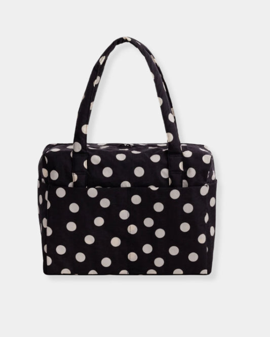 CLOUD CARRY ON BAG - BLACK AND CREAM POLKA DOT