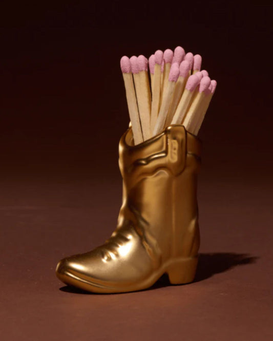 COWBOY BOOT MATCHES HOLDER - GOLD METALLIC