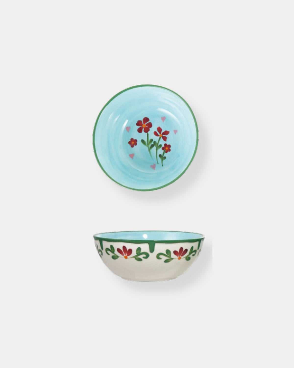 RED FLORAL STONEWARE BOWL