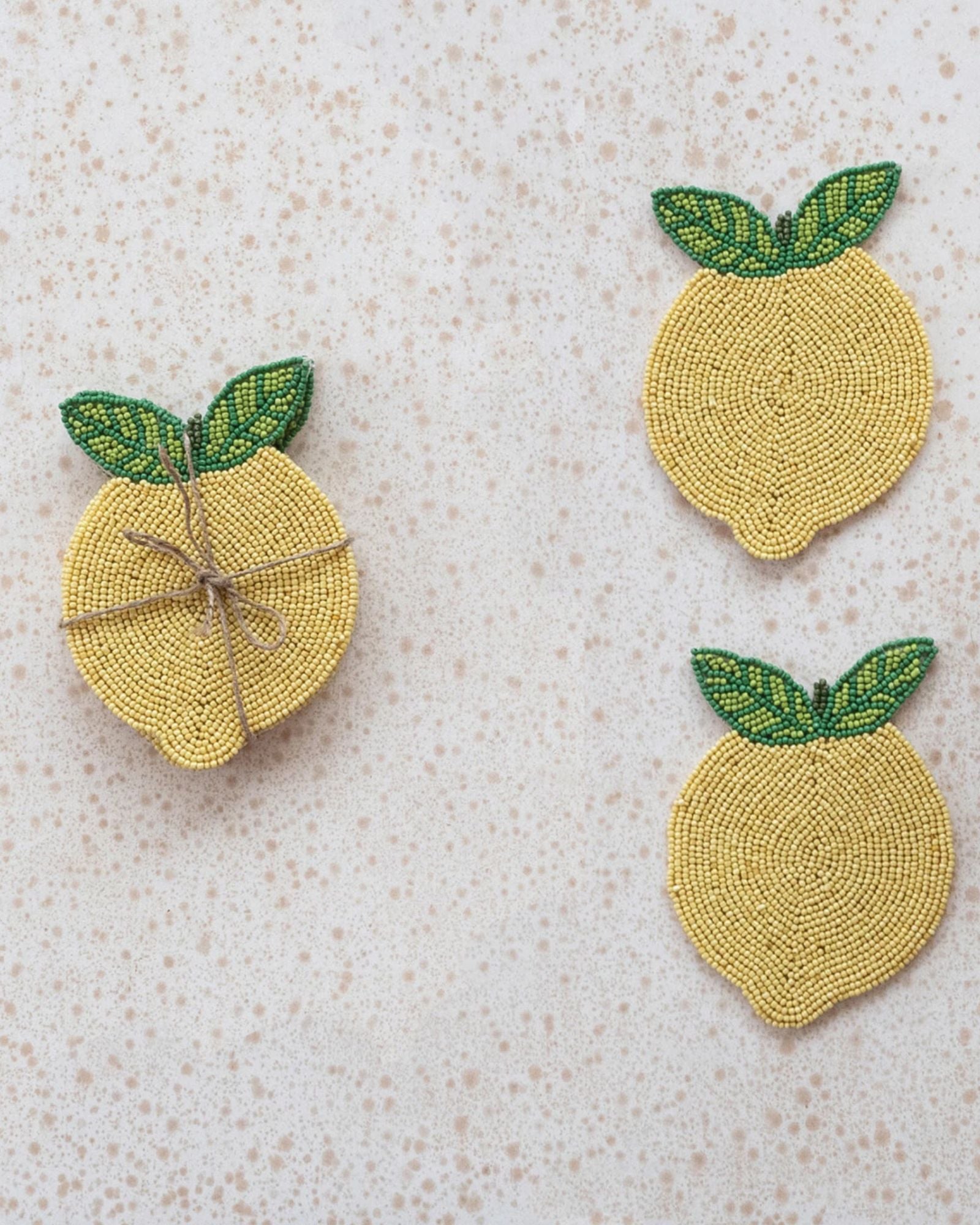 BEADED GLASS LEMON COASTERS - SET 4