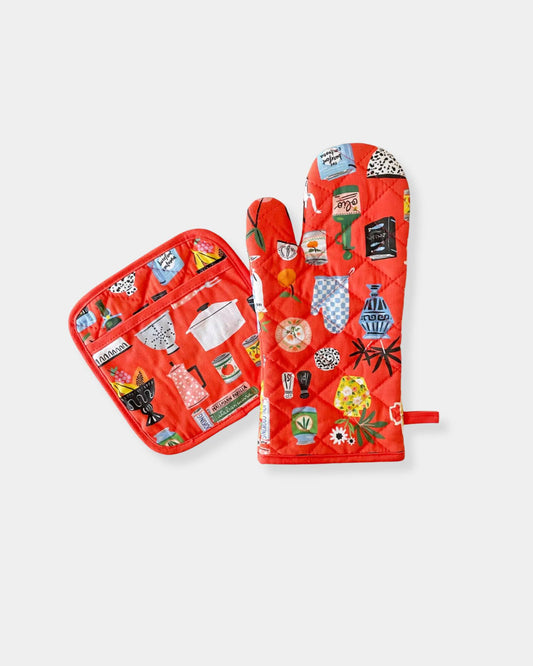 KITCHEN SHELF OVEN MITT & POT HOLDER SET