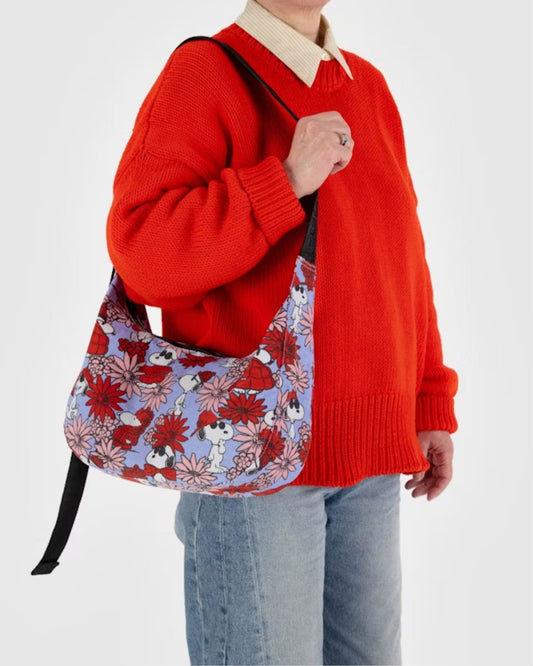 MEDIUM NYLON CRESCENT BAG - FLORAL SNOOPY