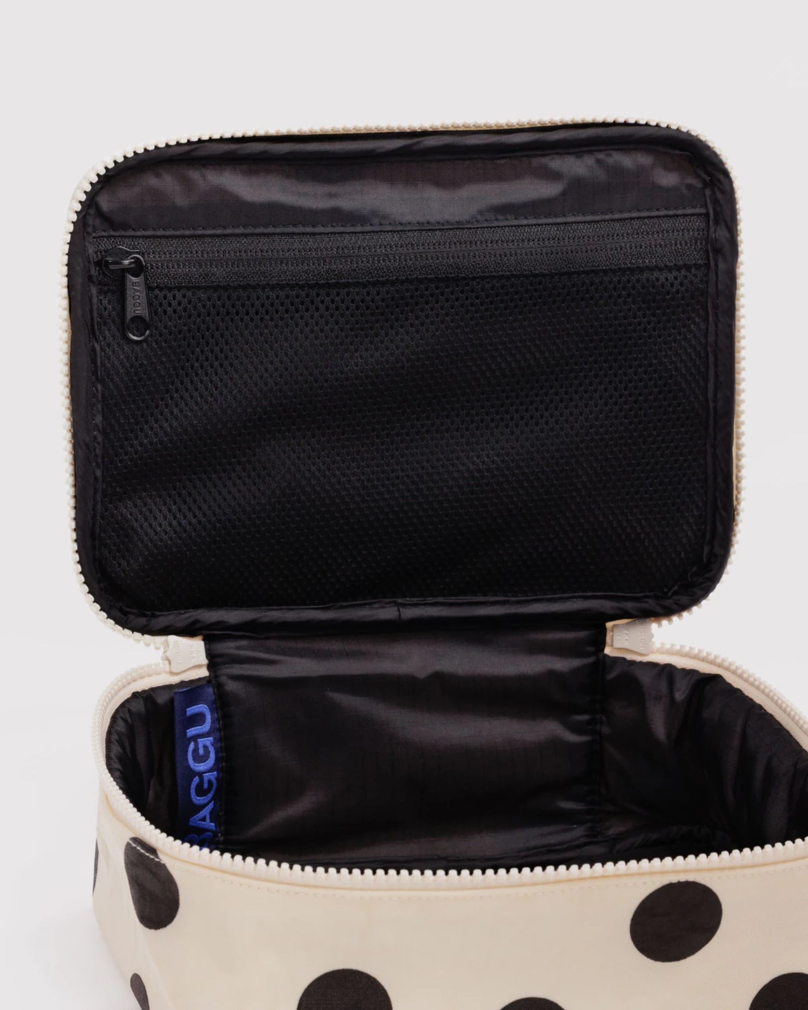 SMALL COSMETIC CASE - CREAM AND BLACK POLKA DOT