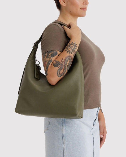 RECYCLED LEATHER SHOULDER BAG - LODEN