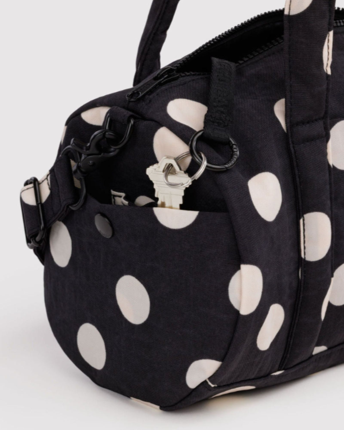 NYLON DUFFLE BAG - BLACK AND CREAM POLKA DOT